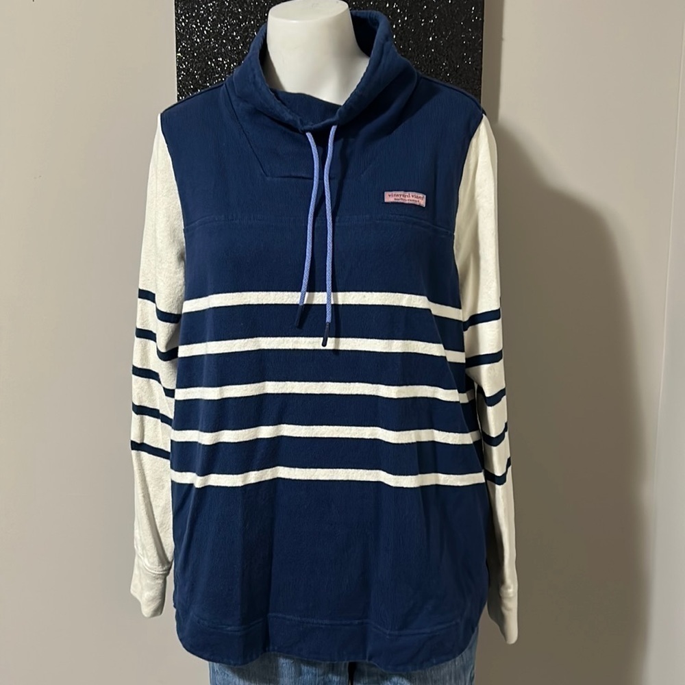 Vineyard Vines Funnel Neck Mixed Stripe Shep Shirt Relaxed Sweatshirt Sz S
